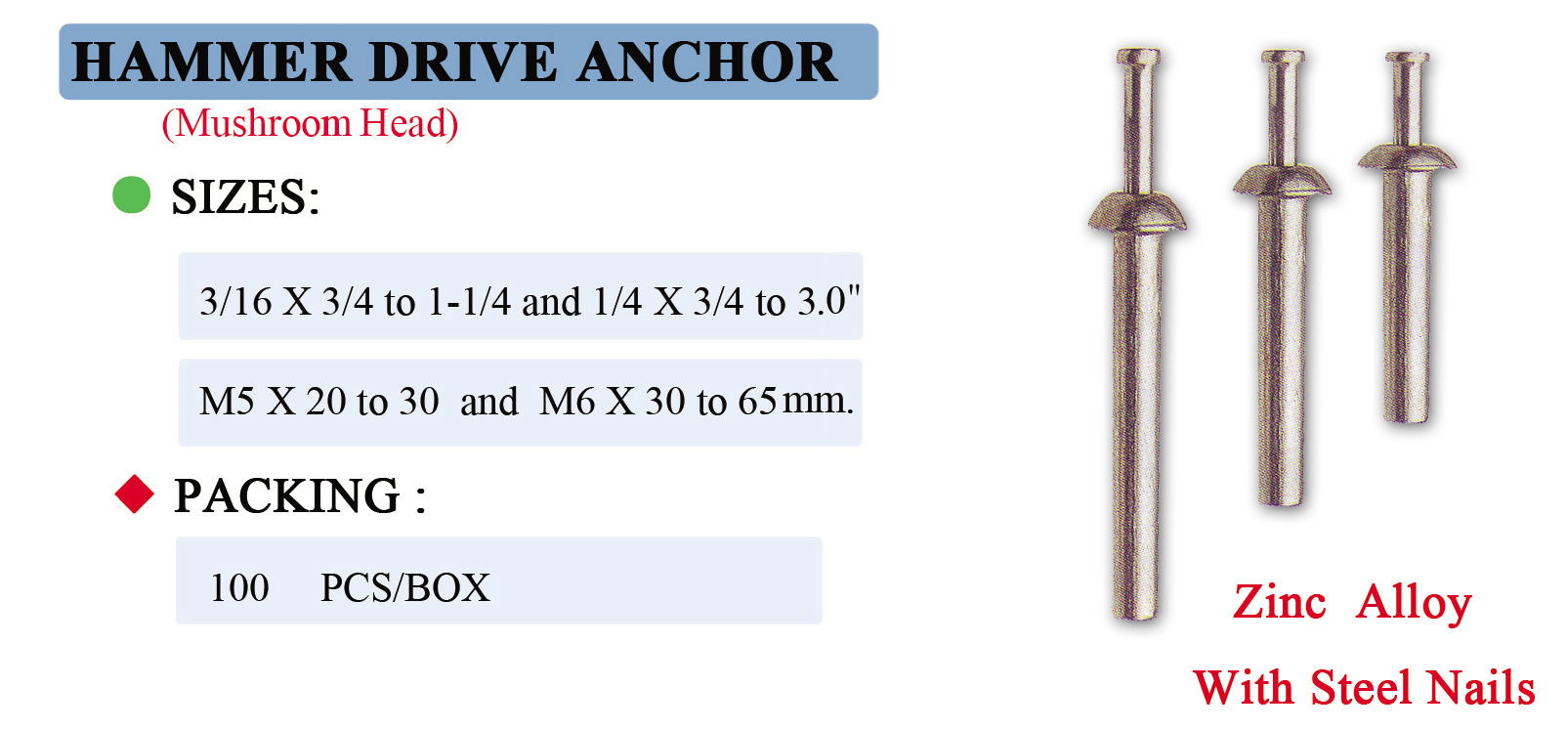 Anclaje de martillo de zinc